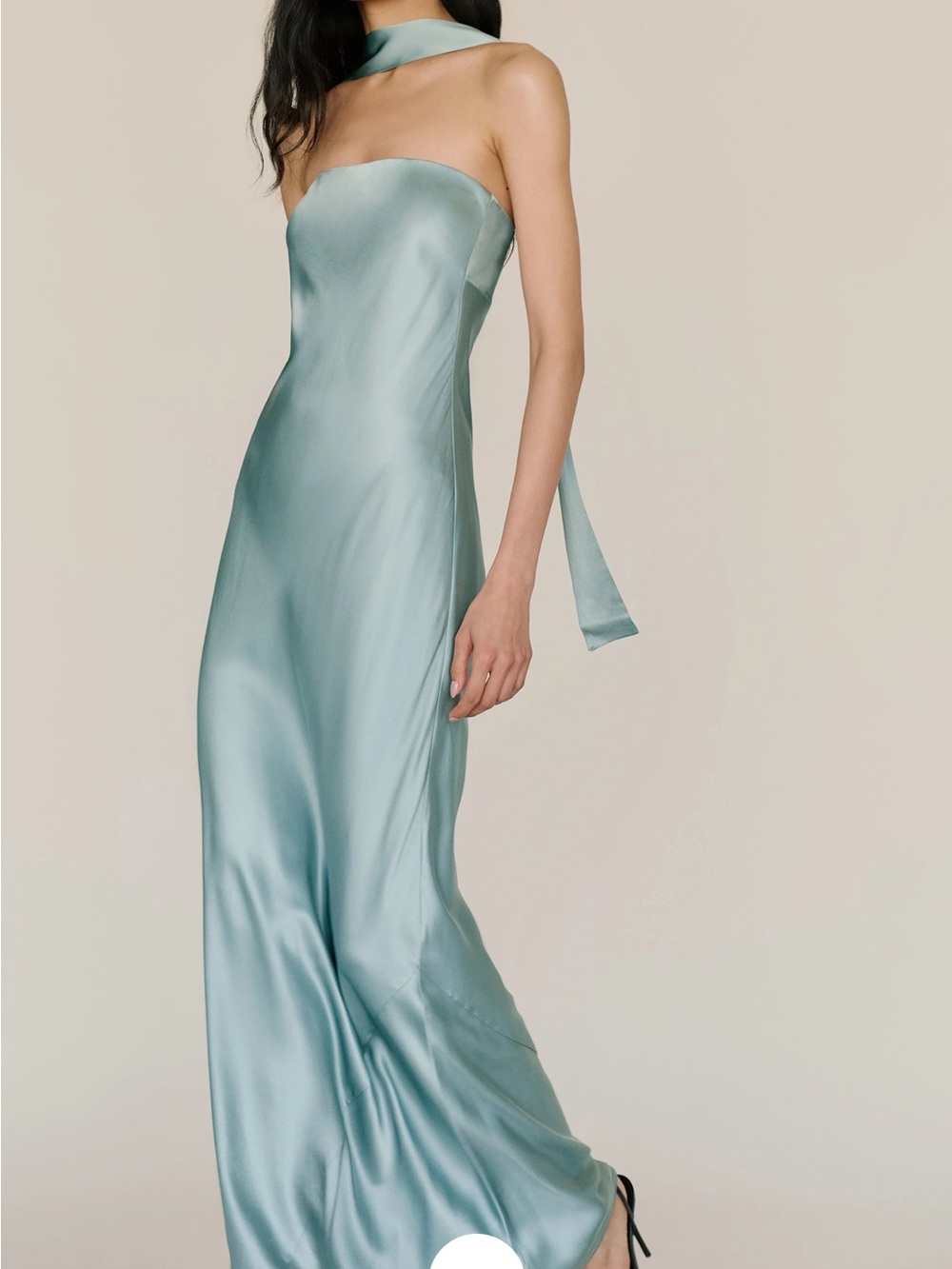 Satin Strapless Evening Gown in Seafoam